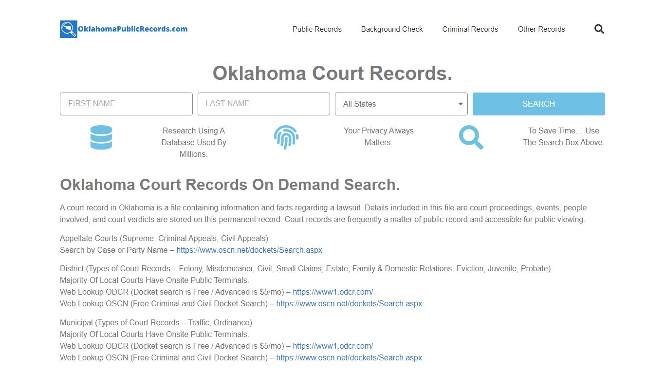 Oklahoma Court Records: OklahomaPublicRecords.com